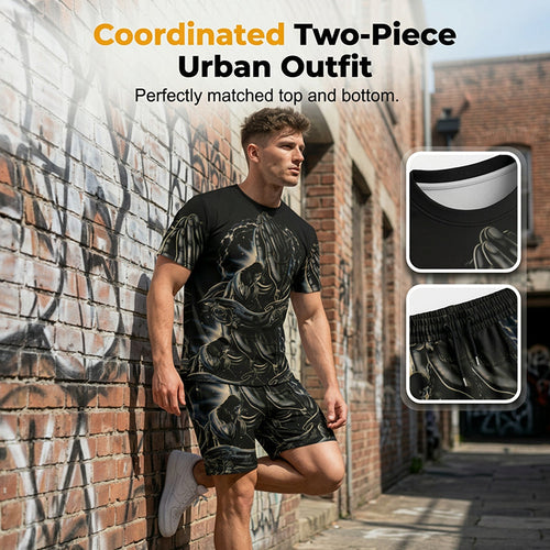 ⏰🔥 ¡50% DE DESCUENTO HOY! 👕👖 Set de 2 Piezas – Camiseta y Shorts con Estampado Masculino, Cómodo y Moderno ✨