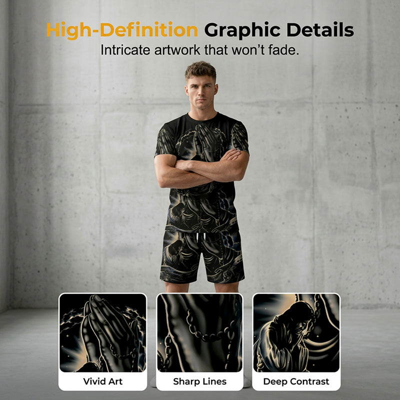 ⏰🔥 ¡50% DE DESCUENTO HOY! 👕👖 Set de 2 Piezas – Camiseta y Shorts con Estampado Masculino, Cómodo y Moderno ✨