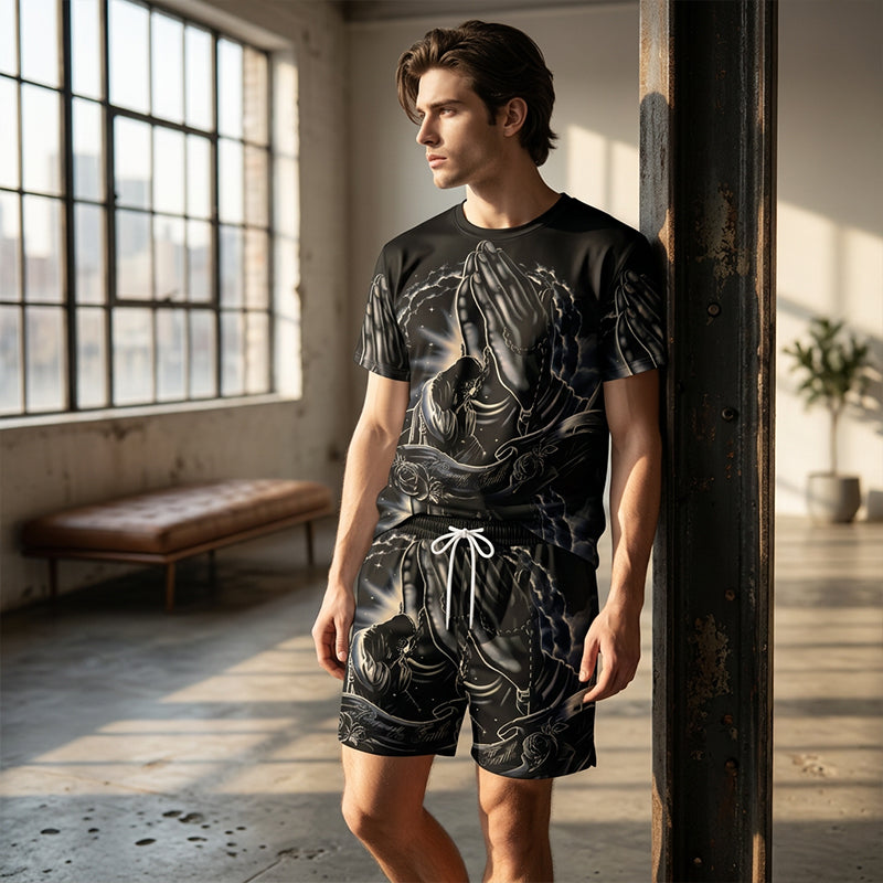 ⏰🔥 ¡50% DE DESCUENTO HOY! 👕👖 Set de 2 Piezas – Camiseta y Shorts con Estampado Masculino, Cómodo y Moderno ✨