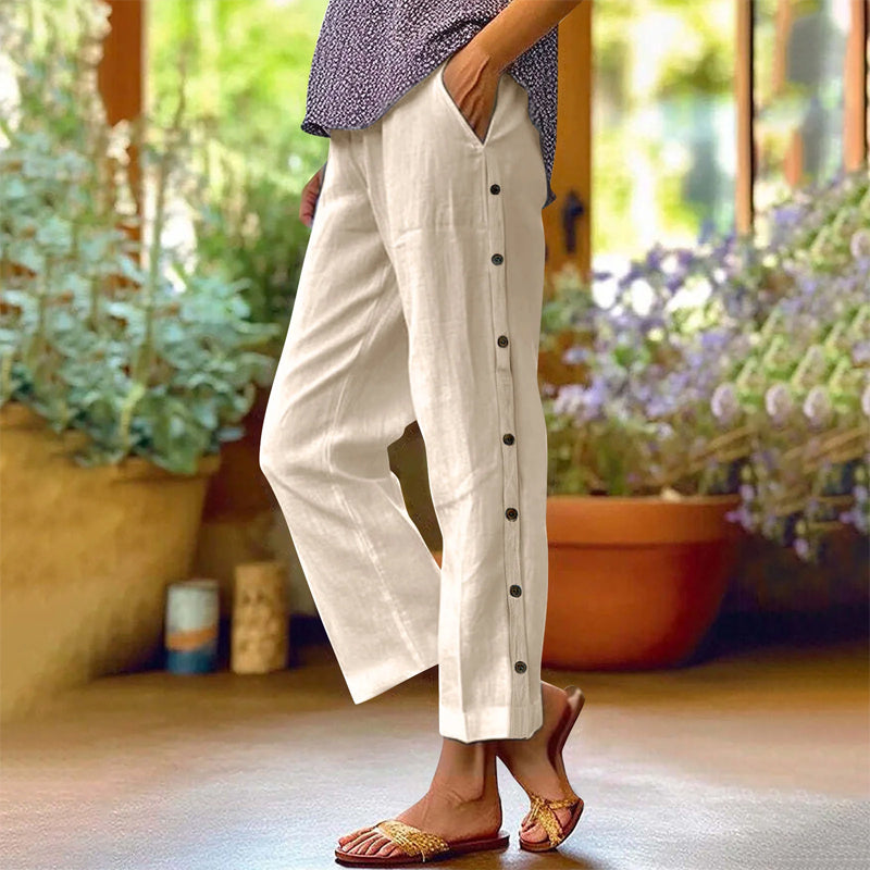 ⏰🔥 ¡50% DE DESCUENTO POR TIEMPO LIMITADO! 👖 Pantalones cortos holgados de color liso con botones laterales: cómodos, transpirables y con un estilo chic sin esfuerzo ✨💃