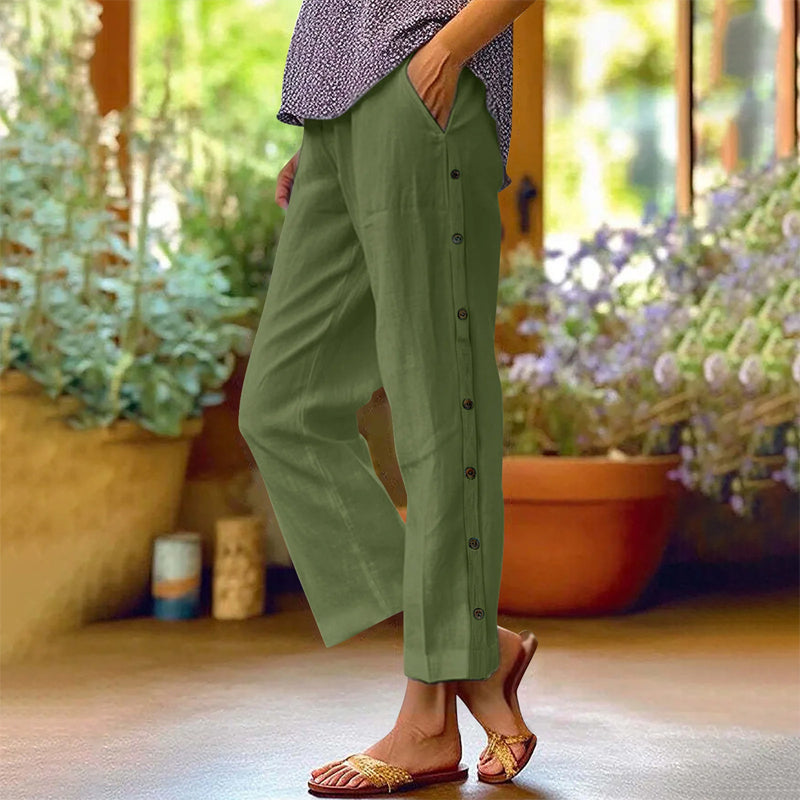 ⏰🔥 ¡50% DE DESCUENTO POR TIEMPO LIMITADO! 👖 Pantalones cortos holgados de color liso con botones laterales: cómodos, transpirables y con un estilo chic sin esfuerzo ✨💃