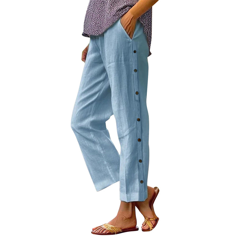 ⏰🔥 ¡50% DE DESCUENTO POR TIEMPO LIMITADO! 👖 Pantalones cortos holgados de color liso con botones laterales: cómodos, transpirables y con un estilo chic sin esfuerzo ✨💃
