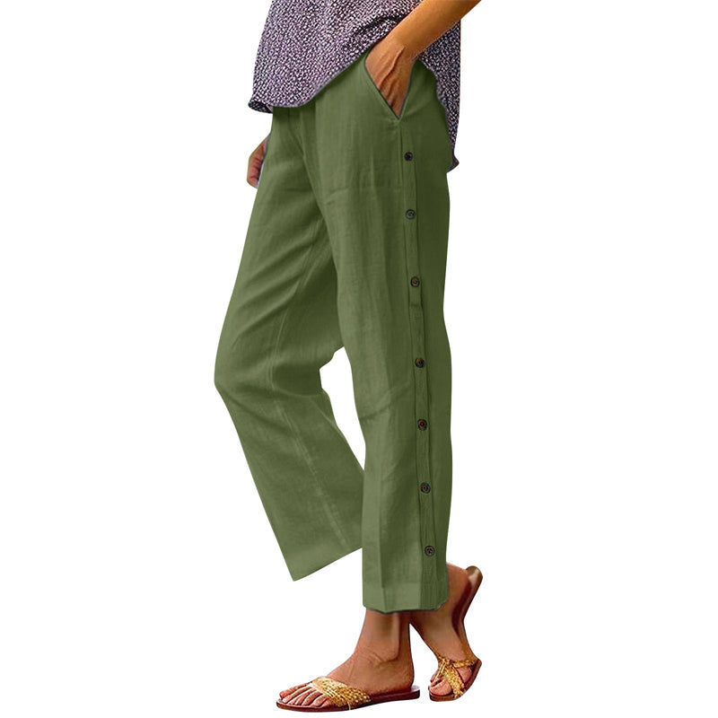 ⏰🔥 ¡50% DE DESCUENTO POR TIEMPO LIMITADO! 👖 Pantalones cortos holgados de color liso con botones laterales: cómodos, transpirables y con un estilo chic sin esfuerzo ✨💃