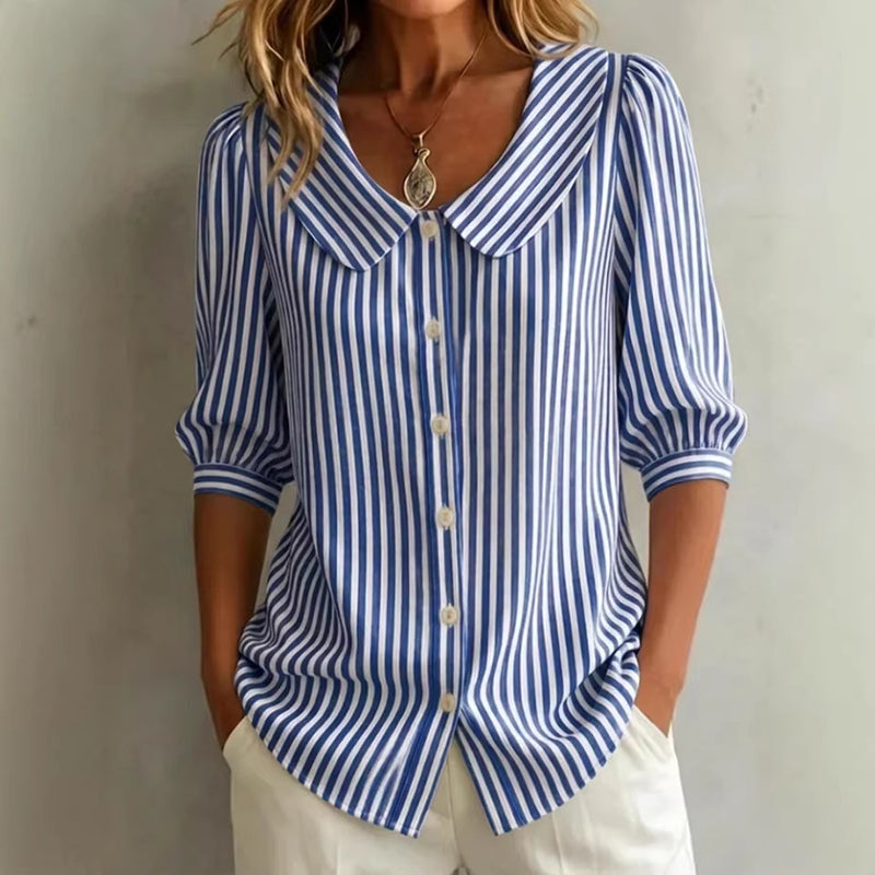 ⏰🔥 ¡50% DE DESCUENTO POR TIEMPO LIMITADO! 👔☀️ Camisa de Rayas con Botones – Elegante y Fresca para el Trabajo de Verano 🌿💼