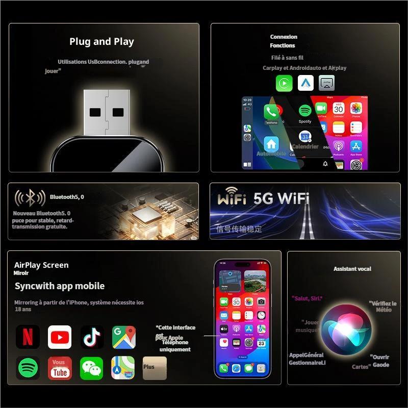 💐 ¡50% de descuento! Adaptador inalámbrico CarPlay 4 en 1: señal estable, compatible con iPhone/Android 🔄📡【Oferta limitada】
