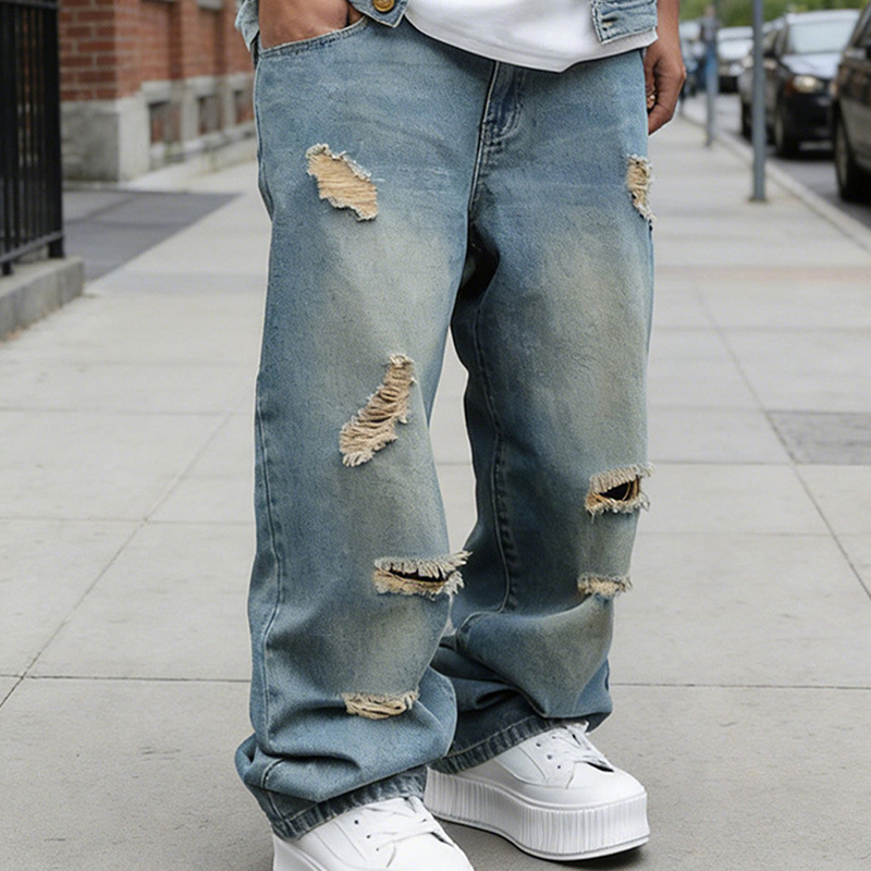 ⏰🔥 ¡50% DE DESCUENTO POR TIEMPO LIMITADO! 👖 Jeans oversize de pierna recta rasgados para hombre: modernos, cómodos y listos para el estilo urbano ✨🕶️