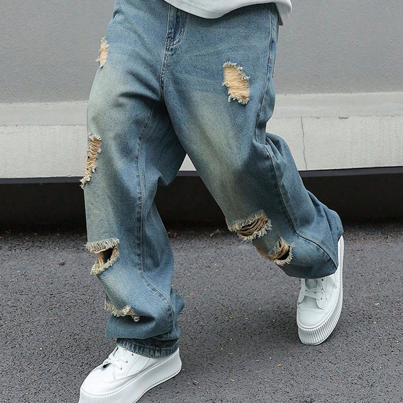 ⏰🔥 ¡50% DE DESCUENTO POR TIEMPO LIMITADO! 👖 Jeans oversize de pierna recta rasgados para hombre: modernos, cómodos y listos para el estilo urbano ✨🕶️