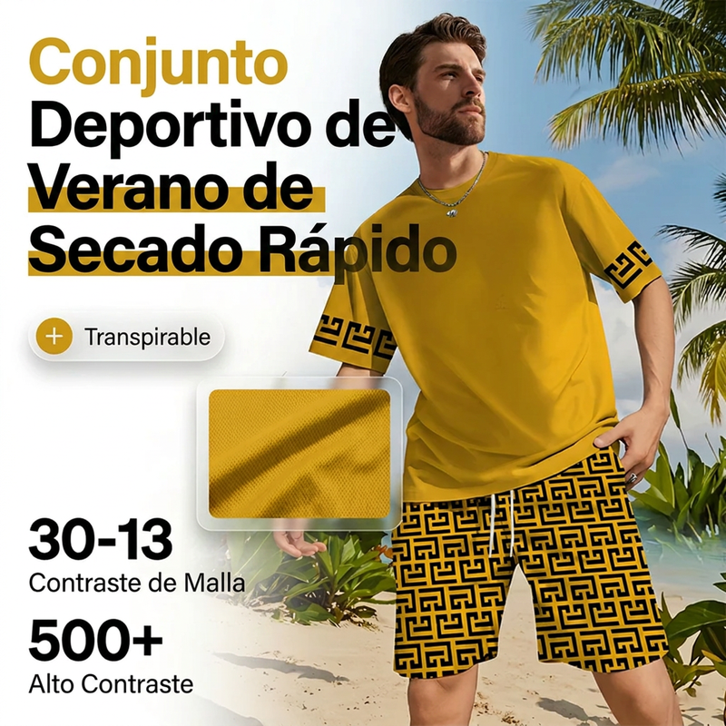 ⏰🔥 ¡50% DE DESCUENTO POR TIEMPO LIMITADO! 🏃‍♂️ Conjunto Masculino de Chándal – Amarillo, Gráfico y Secado Rápido ☀️✨