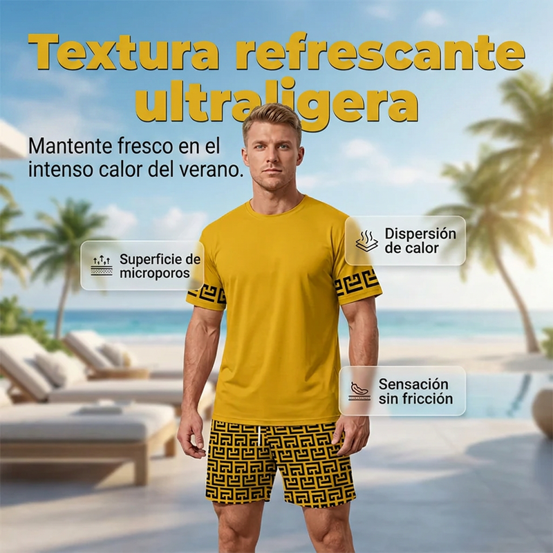 ⏰🔥 ¡50% DE DESCUENTO POR TIEMPO LIMITADO! 🏃‍♂️ Conjunto Masculino de Chándal – Amarillo, Gráfico y Secado Rápido ☀️✨