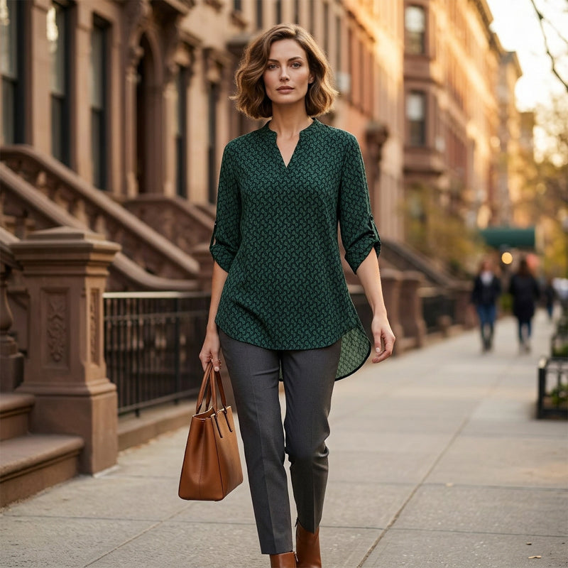 ⏰🔥 ¡50% DE DESCUENTO POR TIEMPO LIMITADO! 👚✨ Blusa de Mujer con Cuello en V – Estilo Geométrico, Cómoda y Elegante 💖🌿