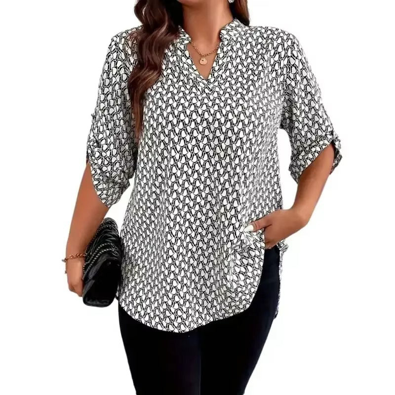 ⏰🔥 ¡50% DE DESCUENTO POR TIEMPO LIMITADO! 👚✨ Blusa de Mujer con Cuello en V – Estilo Geométrico, Cómoda y Elegante 💖🌿