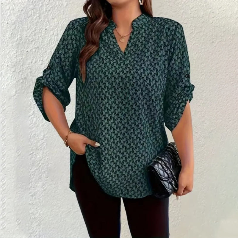 ⏰🔥 ¡50% DE DESCUENTO POR TIEMPO LIMITADO! 👚✨ Blusa de Mujer con Cuello en V – Estilo Geométrico, Cómoda y Elegante 💖🌿