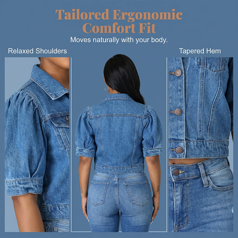⏰🔥 ¡50% DE DESCUENTO POR TIEMPO LIMITADO! 👖✨ Chaqueta de Denim de Manga Corta – Estilo Puff, Moderna y Cómoda 💖🌿