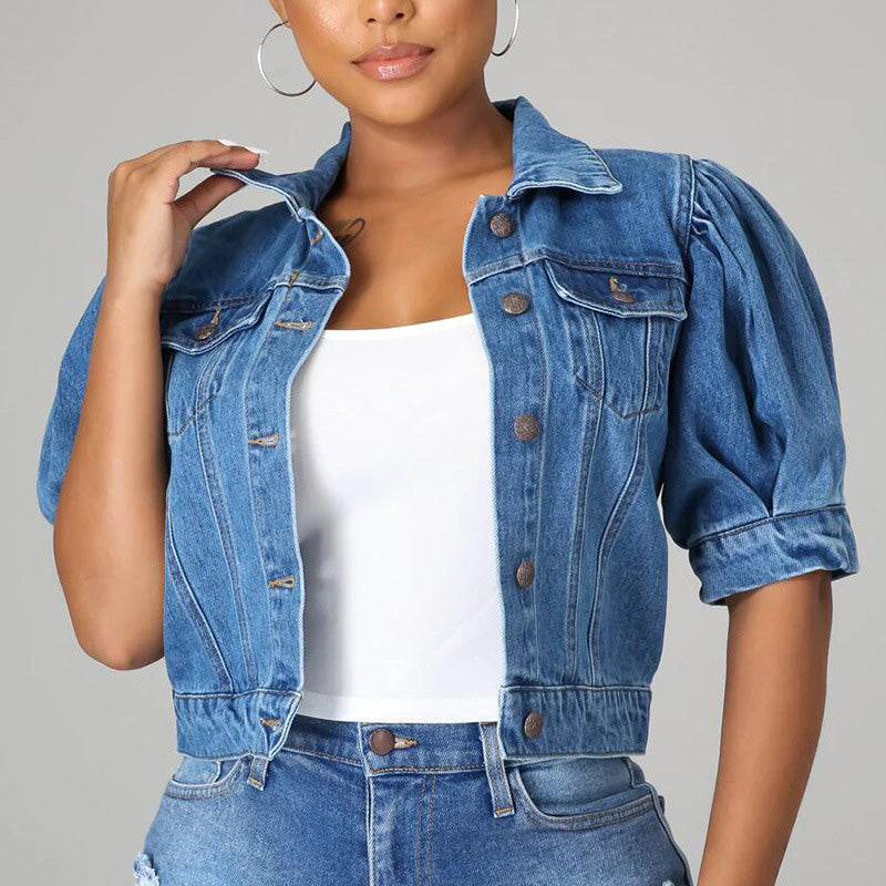 ⏰🔥 ¡50% DE DESCUENTO POR TIEMPO LIMITADO! 👖✨ Chaqueta de Denim de Manga Corta – Estilo Puff, Moderna y Cómoda 💖🌿