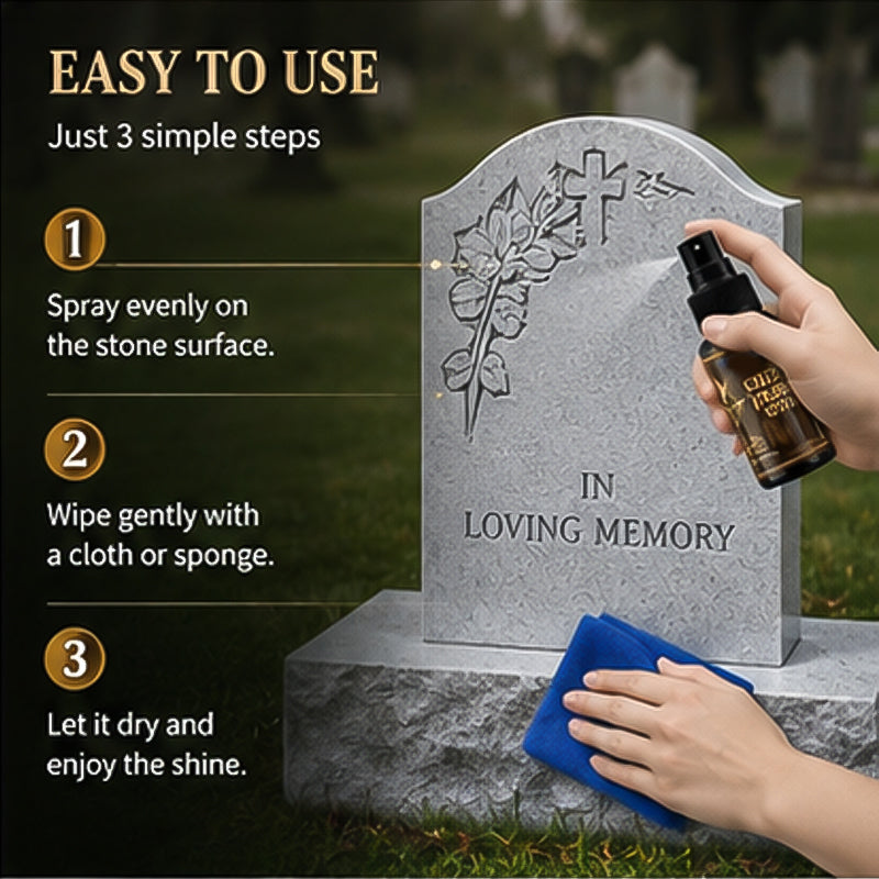 ⏰🔥 ¡50% DE DESCUENTO POR TIEMPO LIMITADO! 🪨 Espray para Lápidas con Toalla – Limpieza Profunda y Brillo Instantáneo ✨