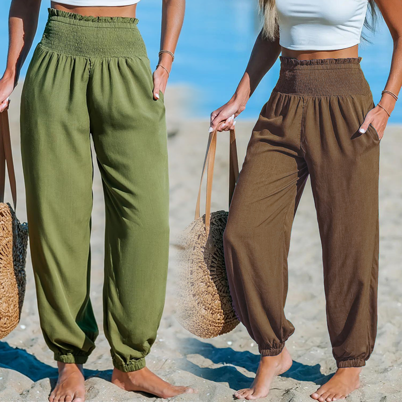 ⏳🔥 ¡50% DE DESCUENTO POR TIEMPO LIMITADO! 🌞 Pantalones harem de cintura alta fruncidos para mujer: comodidad veraniega sin esfuerzo ✨