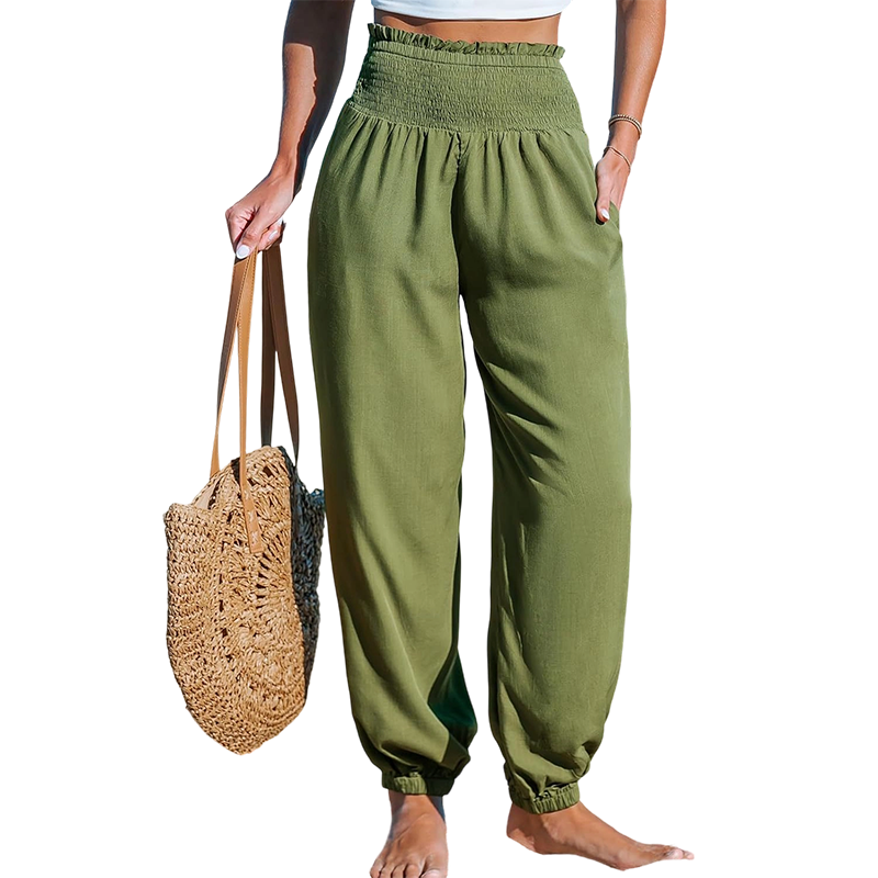 ⏳🔥 ¡50% DE DESCUENTO POR TIEMPO LIMITADO! 🌞 Pantalones harem de cintura alta fruncidos para mujer: comodidad veraniega sin esfuerzo ✨