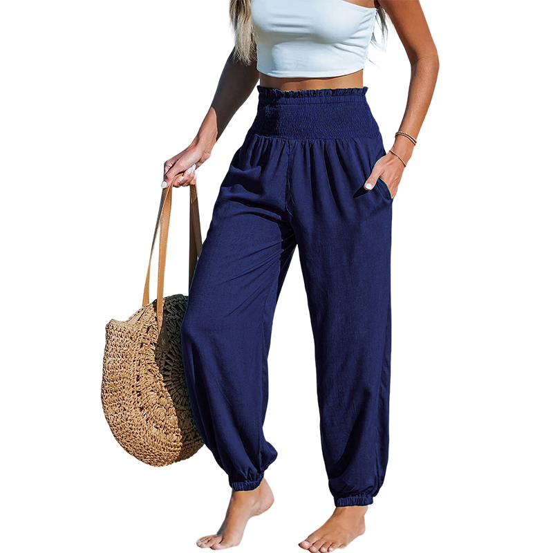 ⏳🔥 ¡50% DE DESCUENTO POR TIEMPO LIMITADO! 🌞 Pantalones harem de cintura alta fruncidos para mujer: comodidad veraniega sin esfuerzo ✨