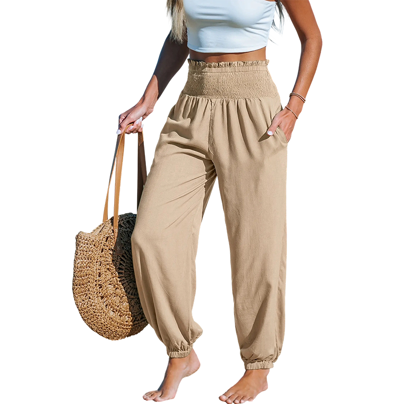 ⏳🔥 ¡50% DE DESCUENTO POR TIEMPO LIMITADO! 🌞 Pantalones harem de cintura alta fruncidos para mujer: comodidad veraniega sin esfuerzo ✨