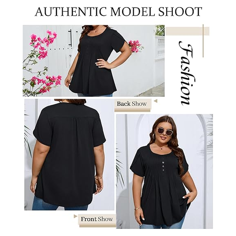 👚 ¡50% DE DESCUENTO AHORA! ✨ Camiseta de manga abullonada con frente plisado para mujer – Suave, transpirable y elegante – perfecta para el trabajo, el brunch o los días de primavera 🌸