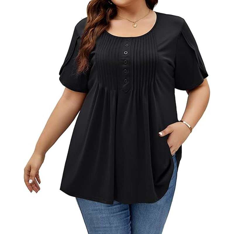 👚 ¡50% DE DESCUENTO AHORA! ✨ Camiseta de manga abullonada con frente plisado para mujer – Suave, transpirable y elegante – perfecta para el trabajo, el brunch o los días de primavera 🌸
