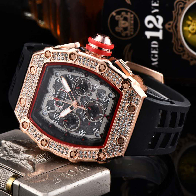 ⌚ Edición limitada – ¡50% de descuento! ✨ Reloj de lujo para hombre con forma de tonel y adornos de diamantes de imitación.