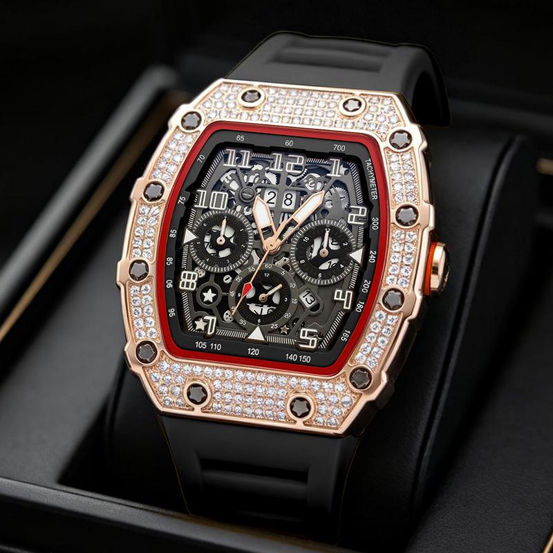 ⌚ Edición limitada – ¡50% de descuento! ✨ Reloj de lujo para hombre con forma de tonel y adornos de diamantes de imitación.