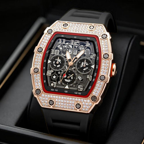 ⌚ Edición limitada – ¡50% de descuento! ✨ Reloj de lujo para hombre con forma de tonel y adornos de diamantes de imitación.