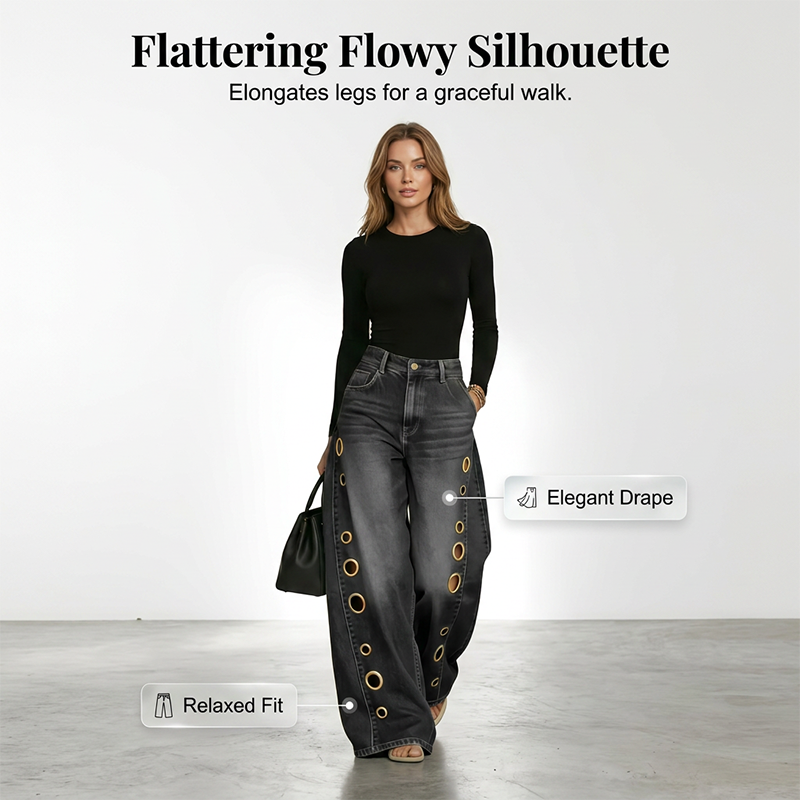 💥 ¡50% DE DESCUENTO HOY! Vaqueros Anchos de Mujer con Estilo Urbano y Detalles Metálicos 👖✨