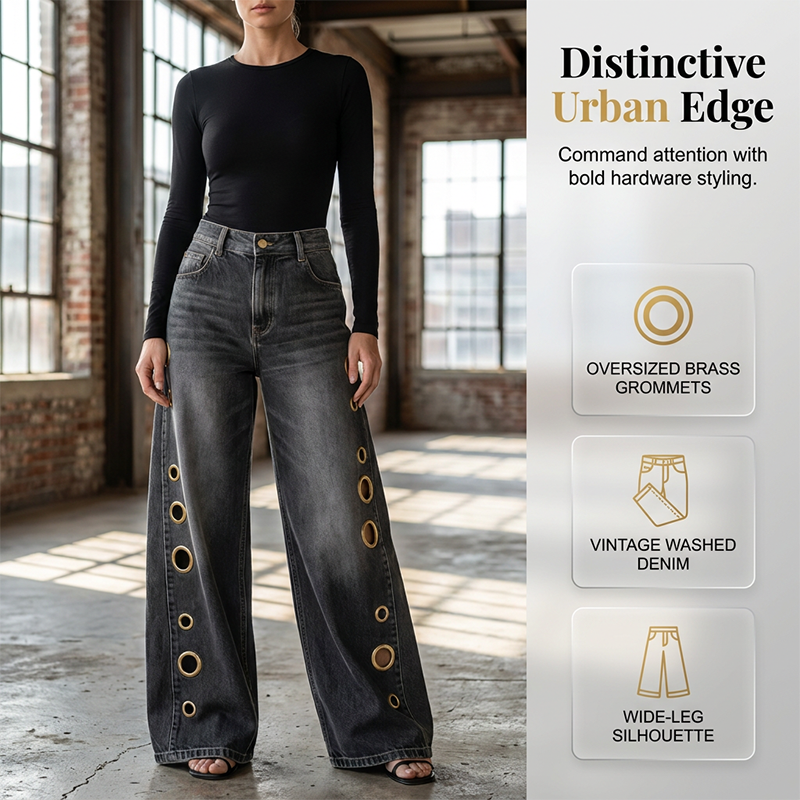 💥 ¡50% DE DESCUENTO HOY! Vaqueros Anchos de Mujer con Estilo Urbano y Detalles Metálicos 👖✨