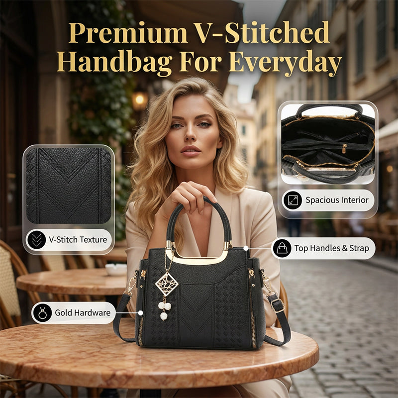 👜💥 ¡OFERTA RELÁMPAGO 50% OFF! Bolso de Mano Premium con Costuras en V – Elegancia y Organización Diaria