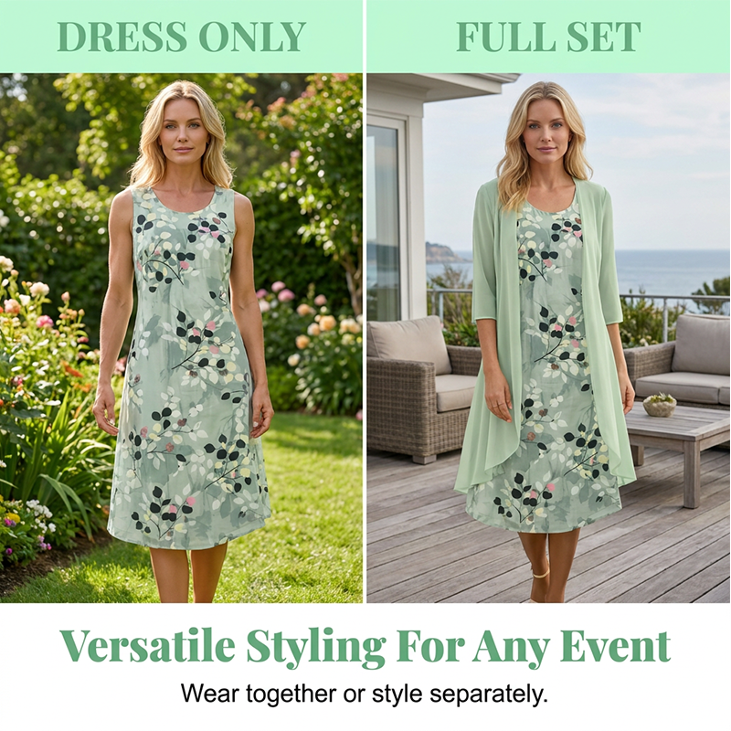 💥 ¡50% DE DESCUENTO HOY! Vestido Floral de 2 Piezas – Elegancia Perfecta para Verano 🌸✨