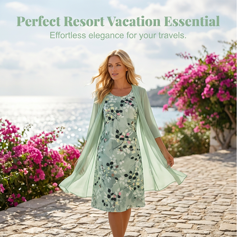 💥 ¡50% DE DESCUENTO HOY! Vestido Floral de 2 Piezas – Elegancia Perfecta para Verano 🌸✨