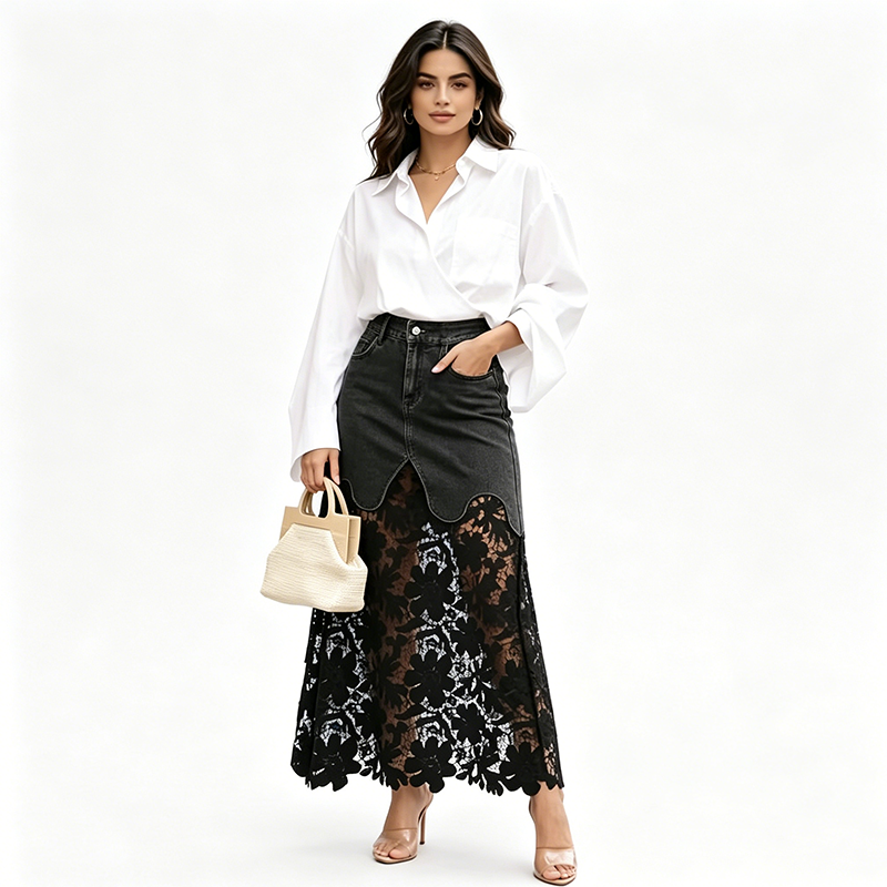 👗✨ ¡OFERTA 50% OFF! Falda Vaquera con Encaje – Elegancia y Estilo Único