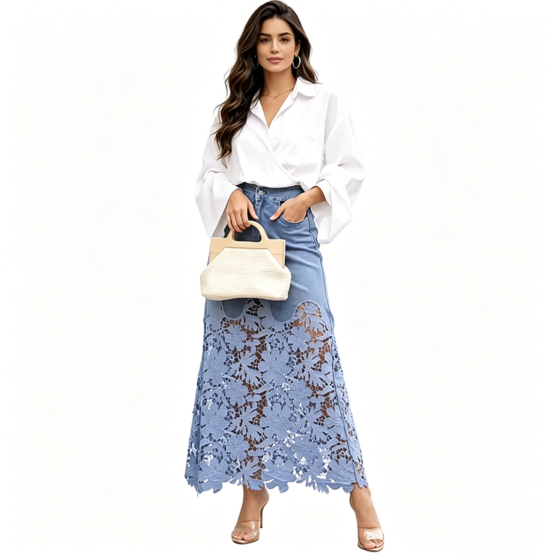 👗✨ ¡OFERTA 50% OFF! Falda Vaquera con Encaje – Elegancia y Estilo Único