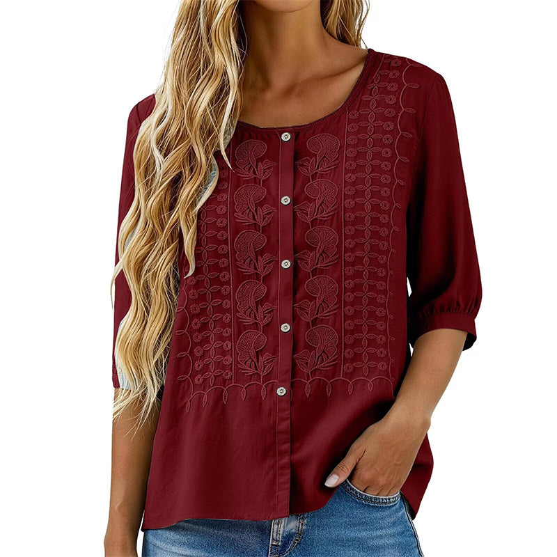 🌸🔥 ¡OFERTA RELÁMPAGO 50% OFF! Blusa Bordada de Algodón y Lino – Elegancia Natural y Frescura Total