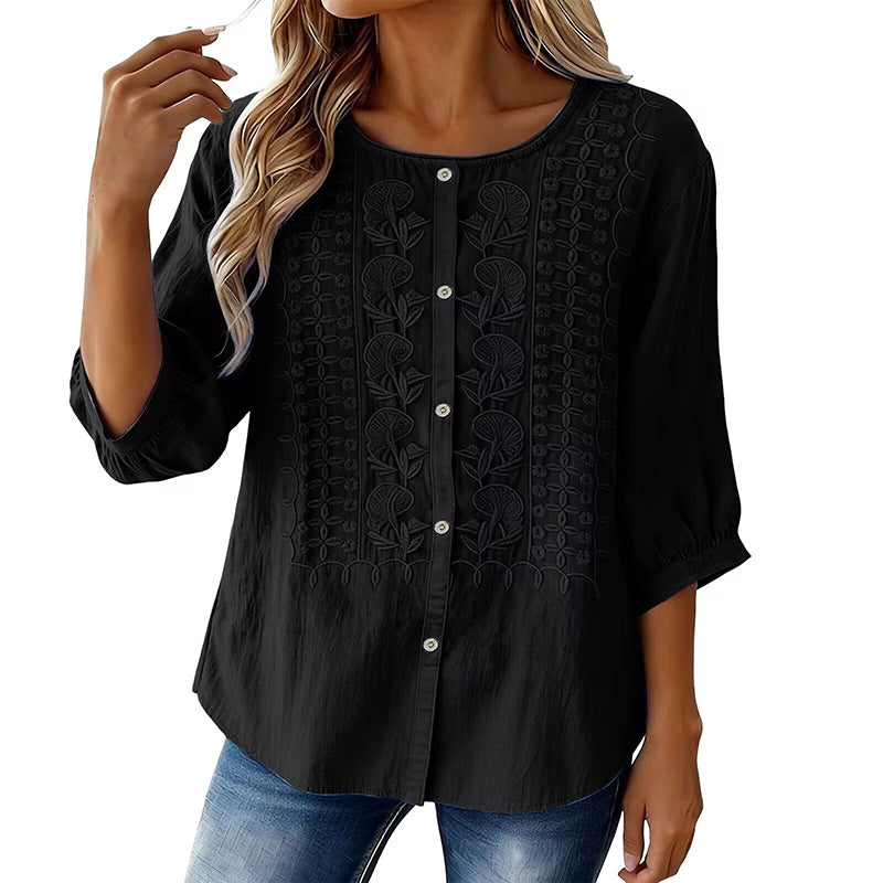 🌸🔥 ¡OFERTA RELÁMPAGO 50% OFF! Blusa Bordada de Algodón y Lino – Elegancia Natural y Frescura Total