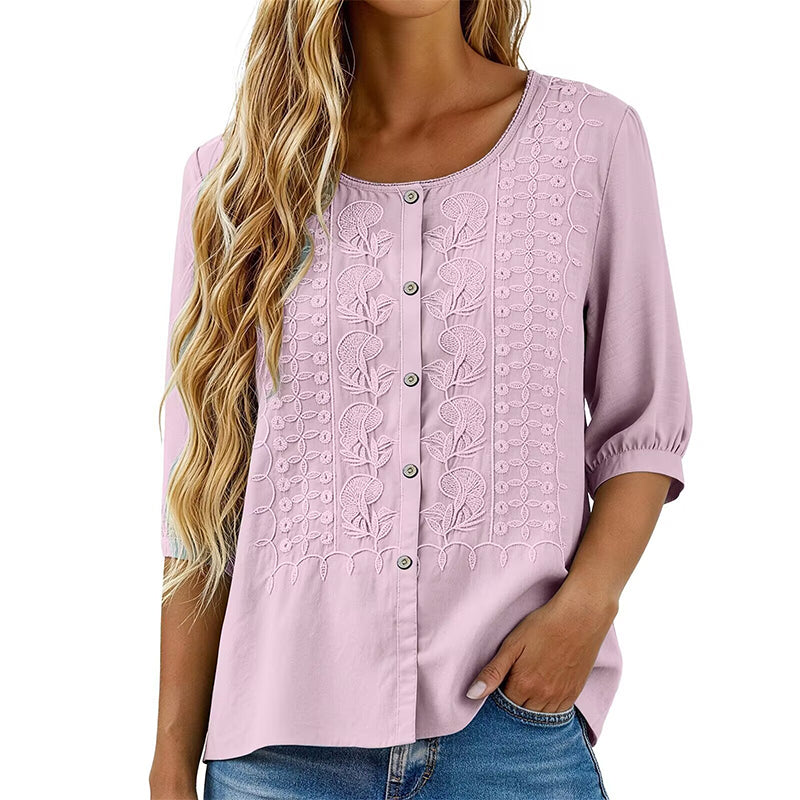 🌸🔥 ¡OFERTA RELÁMPAGO 50% OFF! Blusa Bordada de Algodón y Lino – Elegancia Natural y Frescura Total