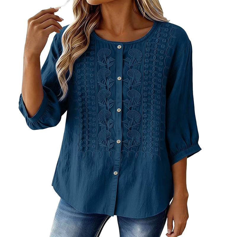 🌸🔥 ¡OFERTA RELÁMPAGO 50% OFF! Blusa Bordada de Algodón y Lino – Elegancia Natural y Frescura Total