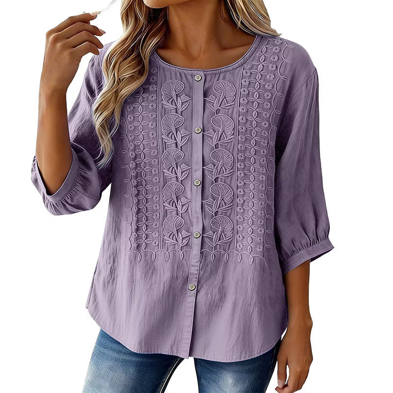 🌸🔥 ¡OFERTA RELÁMPAGO 50% OFF! Blusa Bordada de Algodón y Lino – Elegancia Natural y Frescura Total