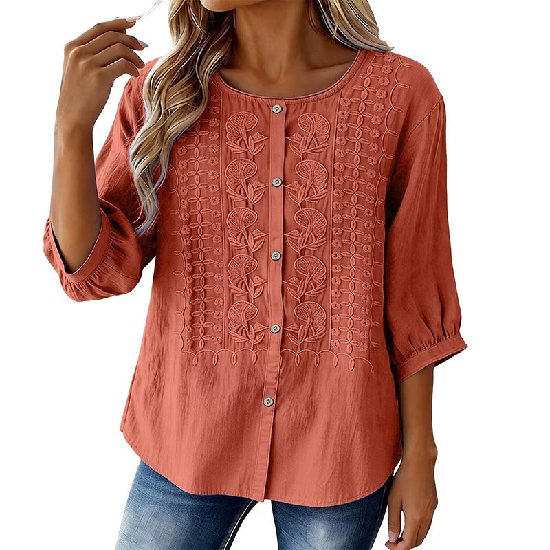 🌸🔥 ¡OFERTA RELÁMPAGO 50% OFF! Blusa Bordada de Algodón y Lino – Elegancia Natural y Frescura Total