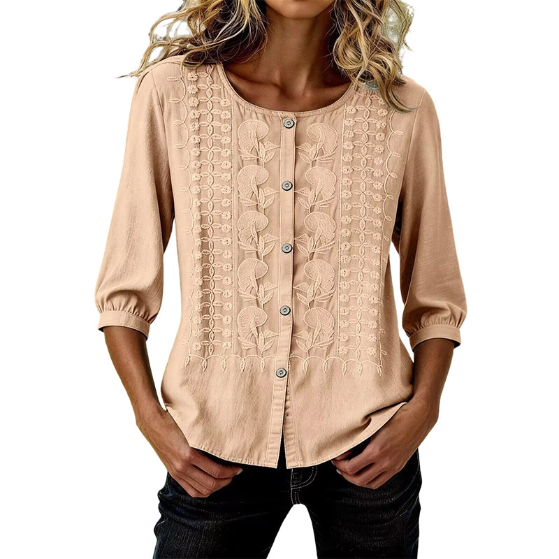 🌸🔥 ¡OFERTA RELÁMPAGO 50% OFF! Blusa Bordada de Algodón y Lino – Elegancia Natural y Frescura Total