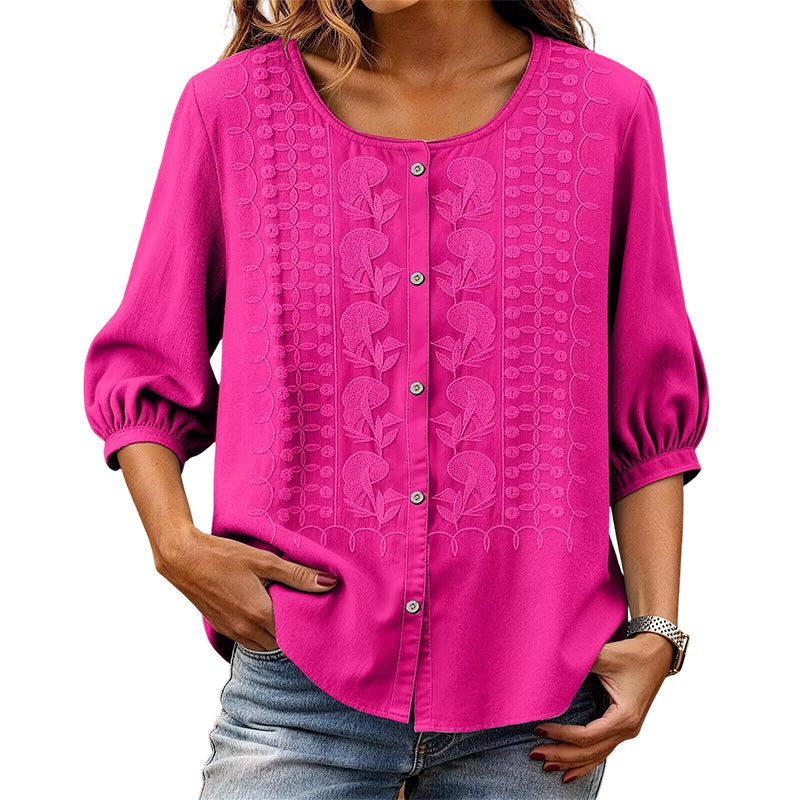 🌸🔥 ¡OFERTA RELÁMPAGO 50% OFF! Blusa Bordada de Algodón y Lino – Elegancia Natural y Frescura Total