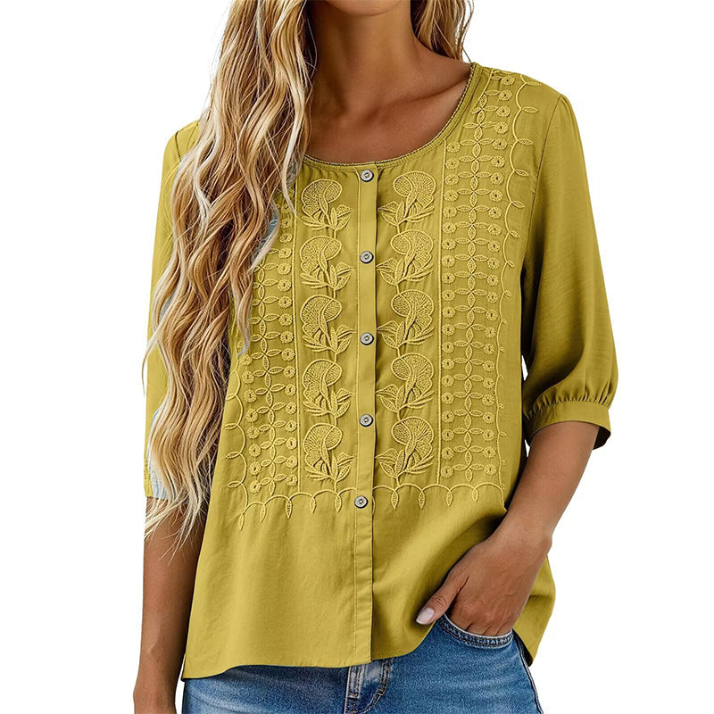 🌸🔥 ¡OFERTA RELÁMPAGO 50% OFF! Blusa Bordada de Algodón y Lino – Elegancia Natural y Frescura Total