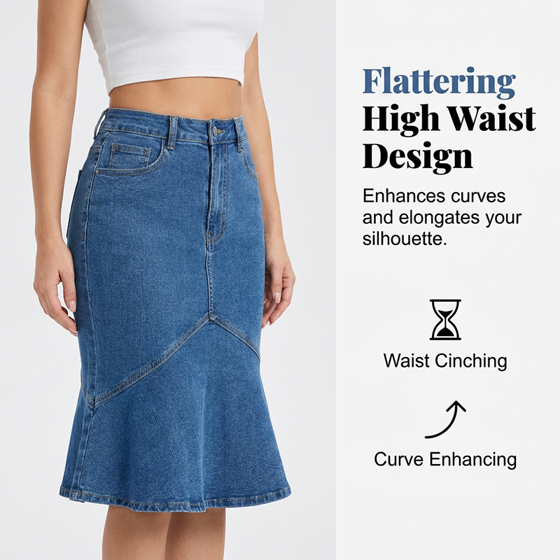 👗🔥 ¡50% OFF! Falda Vaquera Midi de Cintura Alta – Elegancia que Realza tu Figura