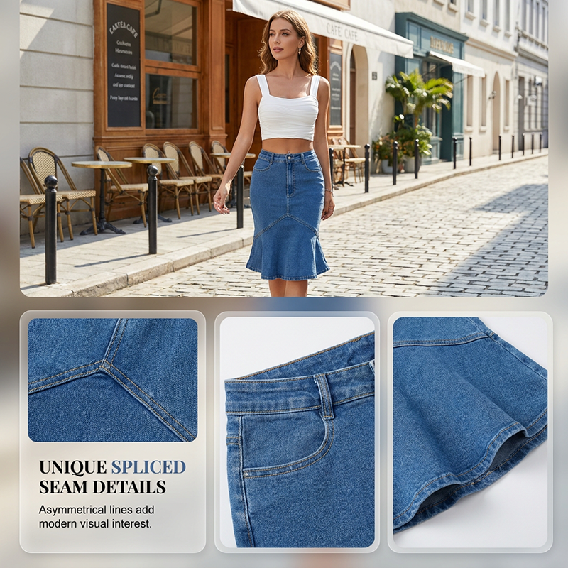 👗🔥 ¡50% OFF! Falda Vaquera Midi de Cintura Alta – Elegancia que Realza tu Figura