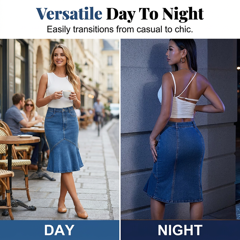 👗🔥 ¡50% OFF! Falda Vaquera Midi de Cintura Alta – Elegancia que Realza tu Figura
