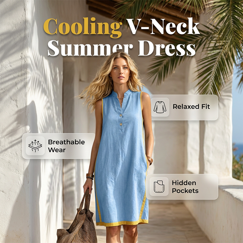 🌞💃 ¡50% OFF! Vestido de Verano Escote en V – Fresco, Ligero y Elegante