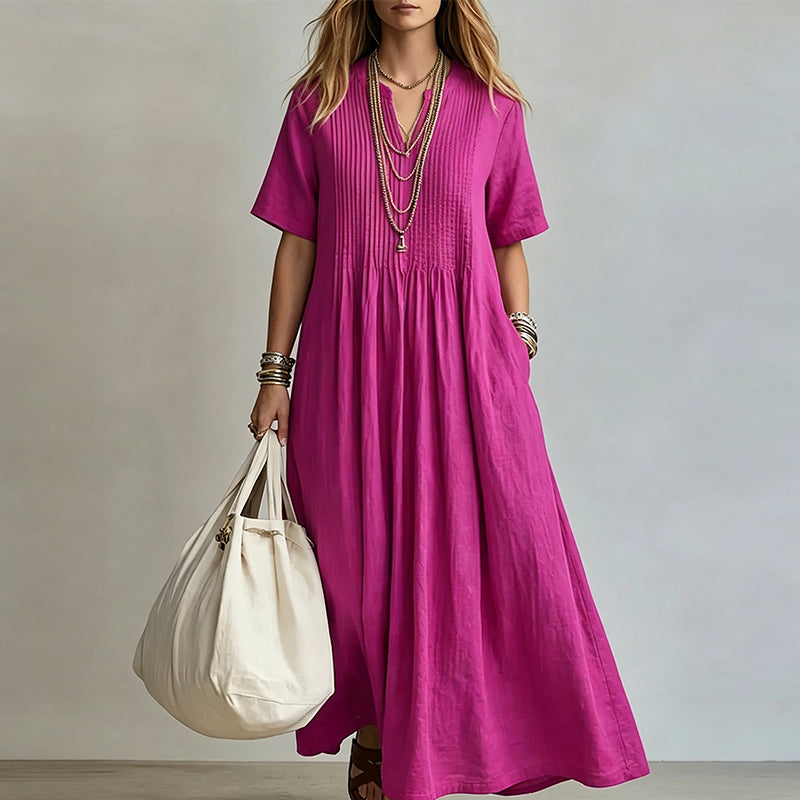 🌸💃 ¡50% OFF! Vestido Largo con Cuello en V – Fresco, Elegante y Cómodo