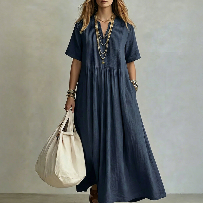 🌸💃 ¡50% OFF! Vestido Largo con Cuello en V – Fresco, Elegante y Cómodo